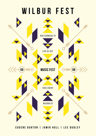 Music Fest Announcement with Geometric Ethnic Pattern Poster A3 Design Template