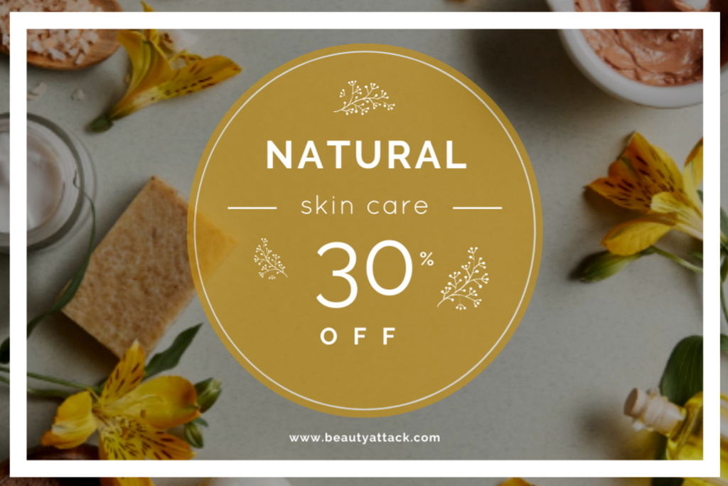 Natural Skincare Offer with Handmade Soaps and Flowers Flyer 4x6in Horizontalデザインテンプレート