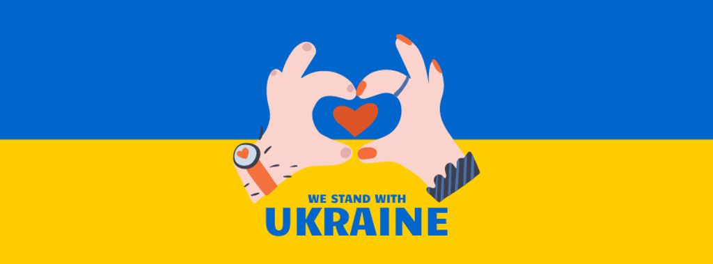 Hands holding Heart on Ukrainian Flag Facebook cover Design Template