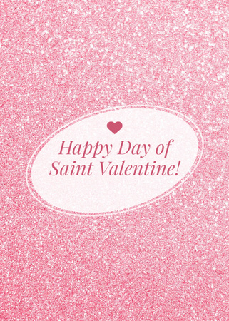 St Valentine's Day Greetings on Pink Glitter Postcard 5x7in Vertical Design Template