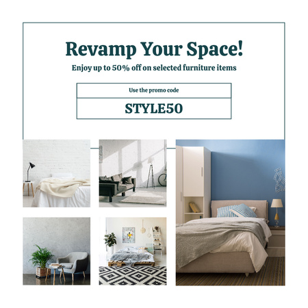 Furniture Promo with Modern Stylish Interior Instagram AD Design Template