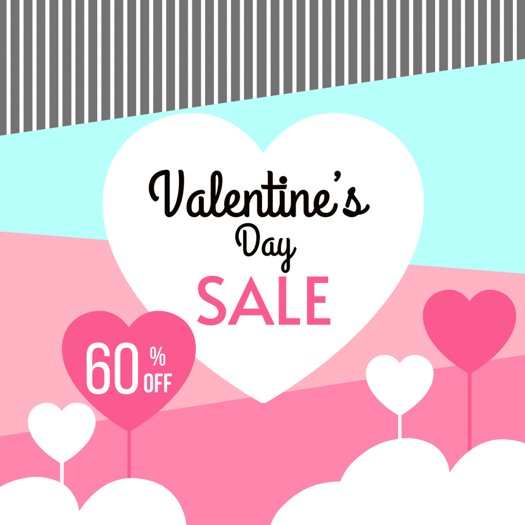 Valentine's Day Sale Announcement on Pink and Blue Instagram ADデザインテンプレート