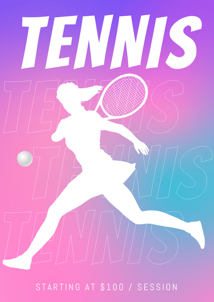 Silhouette of Woman Playing Tennis Poster Πρότυπο σχεδίασης