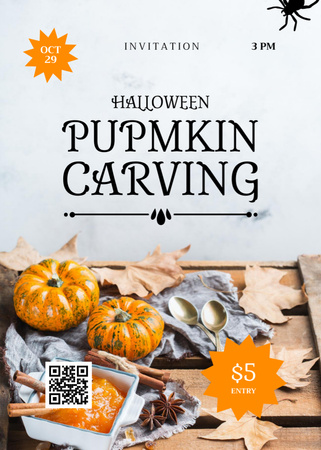 Lovely Halloween's Pumpkin Carving Announcement Invitation Modelo de Design