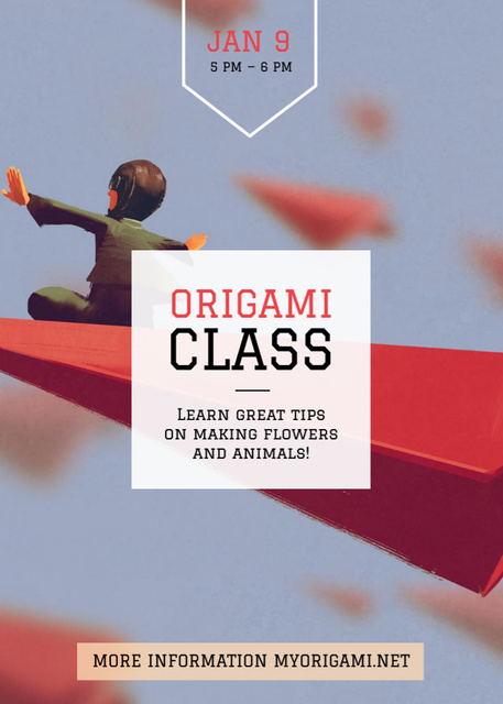 Designvorlage Origami Classes Invitation with Red Paper Airplane für Flayer