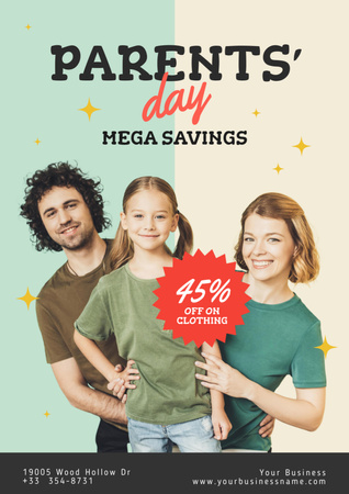 Parent's Day Clothing Sale with Mega Savings Poster A3 Design Template