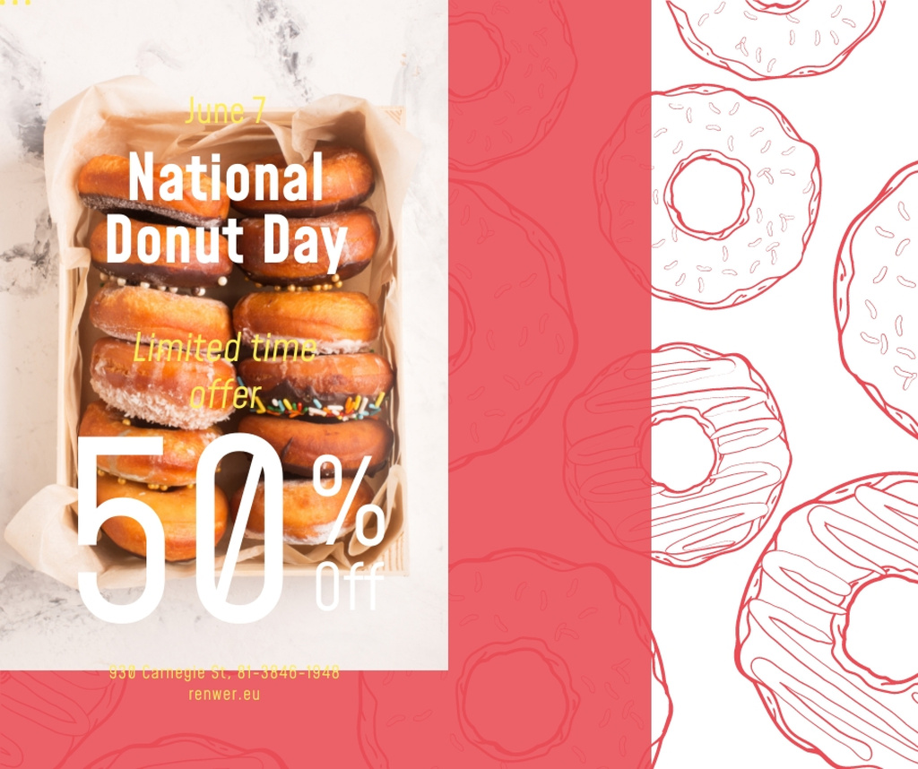 Ontwerpsjabloon van Facebook van Delicious glazed donut's day sale