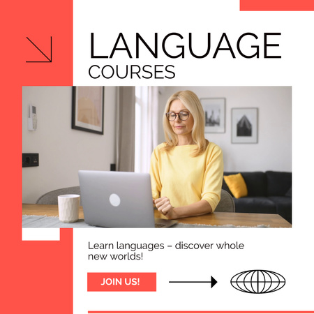 Plantilla de diseño de Promoción de cursos de idiomas amigables con la edad Animated Post 
