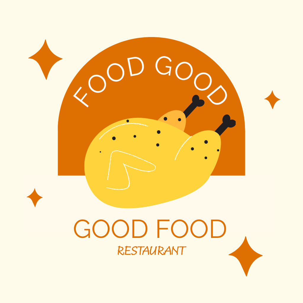 Image of Restaurant Emblem with Cooked Chicken Logo 1080x1080px Modelo de Design
