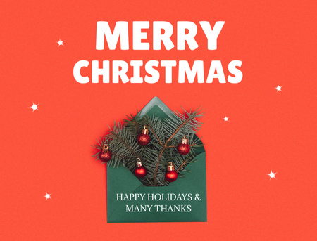 Template di design Saluti natalizi con ramoscello decorato in busta Postcard 4.2x5.5in
