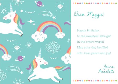 Platilla de diseño Happy Birthday Greeting with Magical Unicorns Card