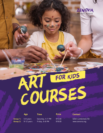 Plantilla de diseño de Anuncio de cursos de pintura con niña sosteniendo pincel Poster 8.5x11in 