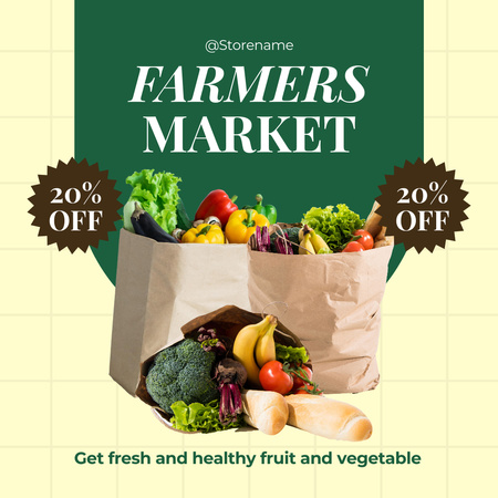 Designvorlage Rabatt auf alle Lebensmittel bei Farmer's Market für Instagram AD