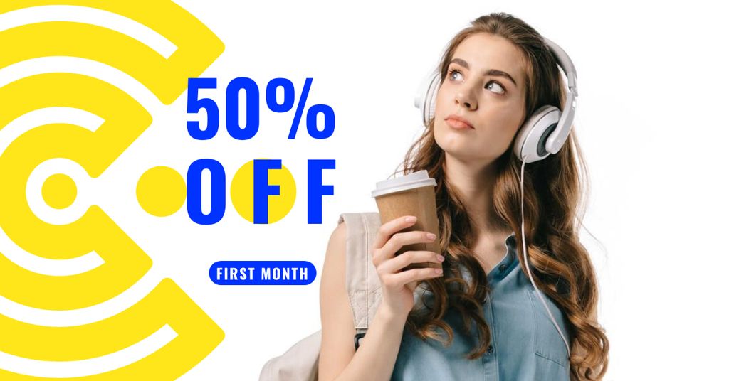 Online Courses Offer with Girl in Headphones Facebook ADデザインテンプレート