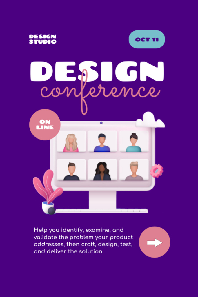 Online Conference Announcement for Professional Designers on Purple Flyer 4x6in Tasarım Şablonu