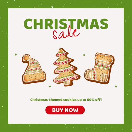 Christmas Sale Offer with Gingerbread Cookies Instagram AD Design Template