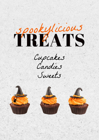 Ontwerpsjabloon van Poster van Halloween Treats Offer with Pumpkin Cupcakes