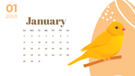 Ontwerpsjabloon van Calendar van Leuke illustratie van gele vogel