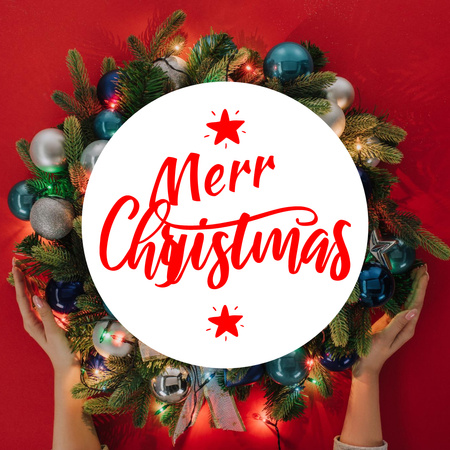 Designvorlage Cute Christmas Greeting with Wreath für Instagram