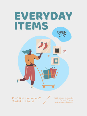 Store Ad with Woman with Shopping Cart Poster US Design Template