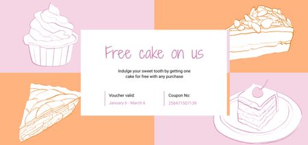 Sweets Offer with Cupcakes and Cakes Sketches Coupon Din Large Design Template