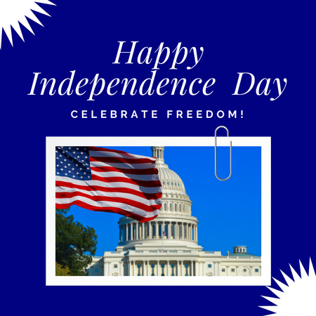 Plantilla de diseño de Saludo feliz día de la independencia con bandera y cúpula del capitolio Animated Post 