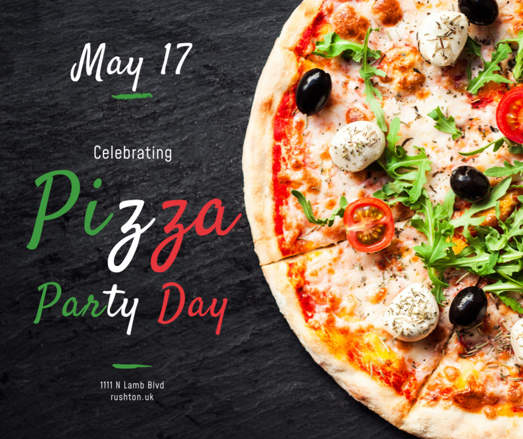 Pizza Party Day celebrating food Facebook Modelo de Design