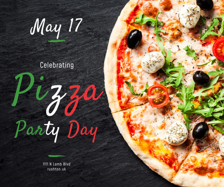 Pizza Party Day comemorando comida Facebook Modelo de Design