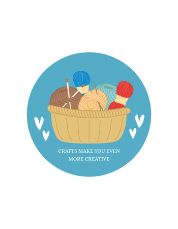 Cute Basket with Skeins of Yarn for Knitting T-Shirt Design Template