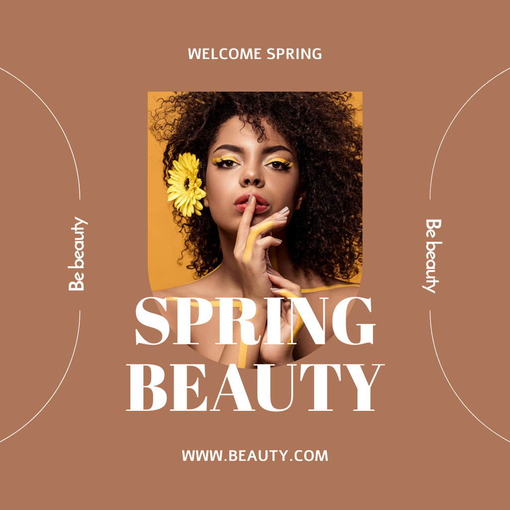 Spring Season Beauty Trends with Attractive African American Woman Instagram Design Template
