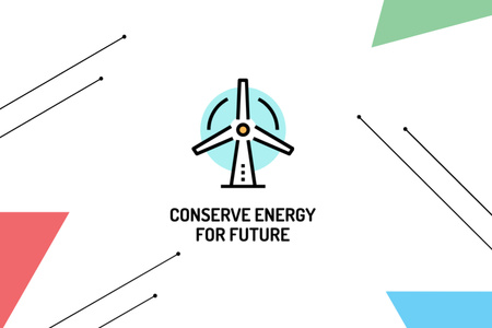 Szablon projektu Konferencja poświęcona oszczędzaniu energii z ikoną turbiny wiatrowej Postcard 4x6in