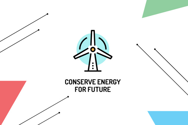 Energy Conservation Conference with Wind Turbine Icon Postcard 4x6in – шаблон для дизайна