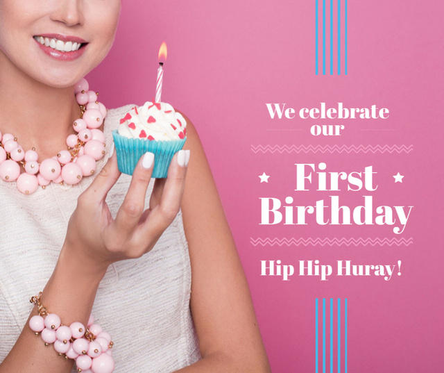 Ontwerpsjabloon van Facebook van Birthday Invitation Girl blowing Candle on Cupcake