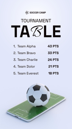 Jalkapalloturnauspöytä ja pallo kentällä Instagram Story Design Template