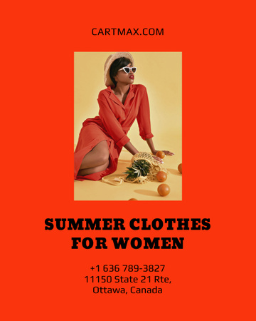 Summer Sale Ad with Woman in Bright Dress and Hat Poster 16x20in Modelo de Design
