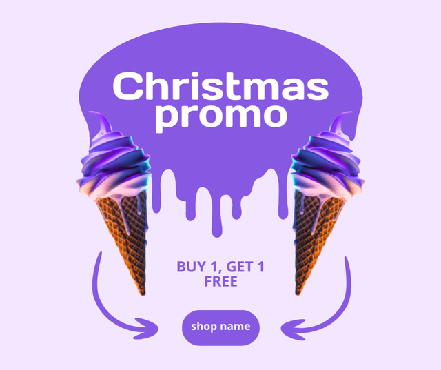 Christmas Promotion Ice Cream in Violet Facebook Design Template