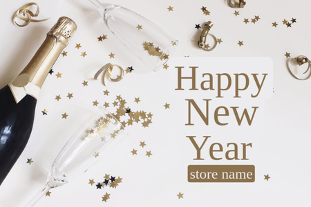 Designvorlage New Year Greeting with Bottle of Champagne für Postcard 4x6in