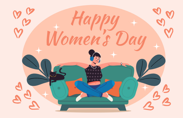Women's Day Greeting with Illustration in Peach Color Thank You Card 5.5x8.5in – шаблон для дизайну
