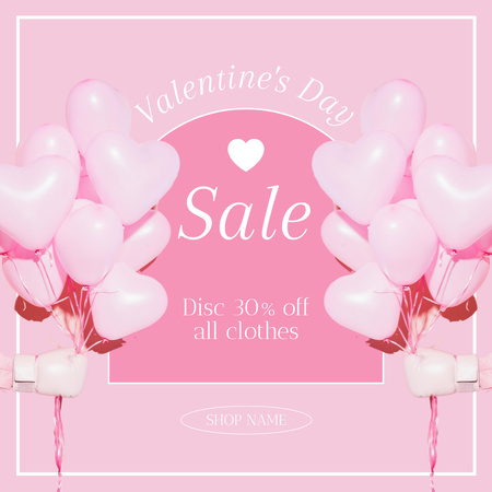Valentine's Day Discount Offer with Pink Balloons Instagram AD Design Template