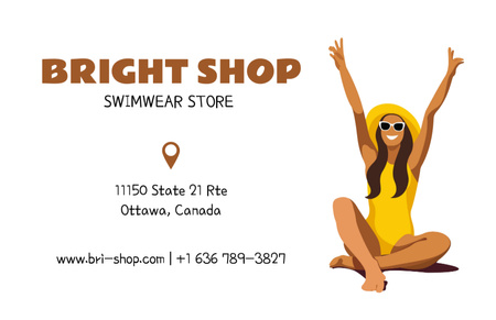 Swimwear Shop Advertisement with Attractive Woman on Beach Business Card 85x55mm Design Template