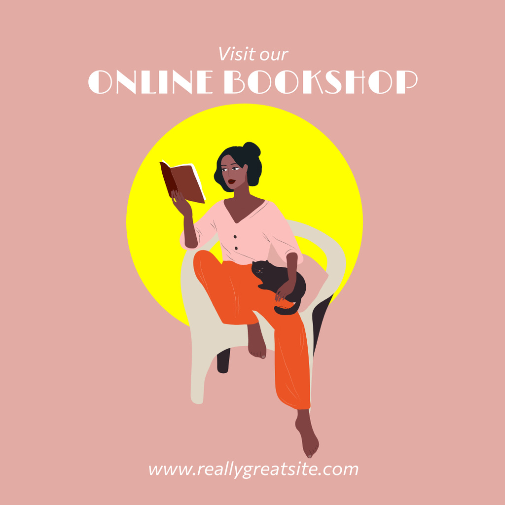 Online Books Seller Promotion With Illustration Instagram tervezősablon