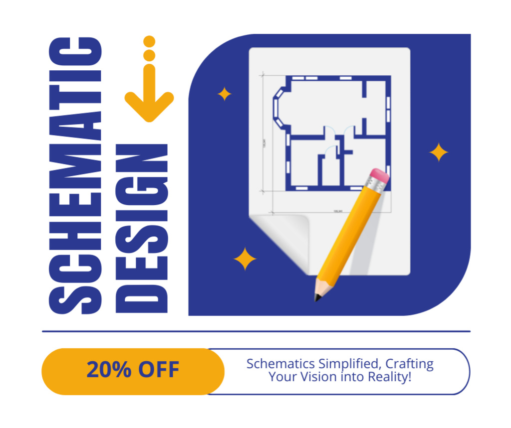 Designvorlage Schematic Vision And Discounted Architectural Blueprints Offer für Facebook