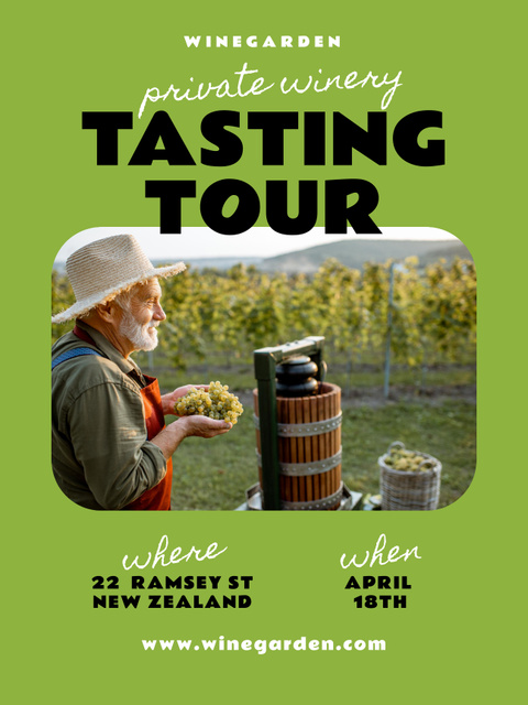 Ad of Wine Tasting Tour with Nice Old Farmer Poster US Modelo de Design
