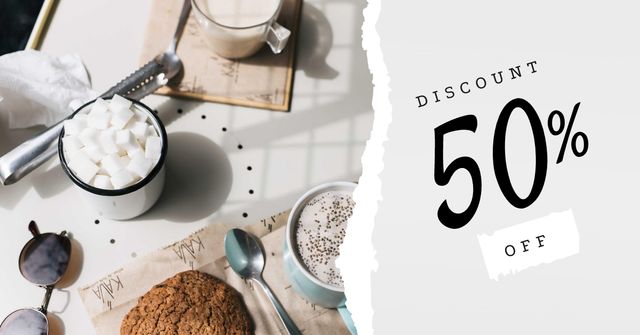 Cup of Coffee and Cookie for Breakfast Facebook AD – шаблон для дизайну