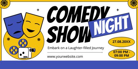 Comedy Night with Blue and Yellow Mask Twitter Design Template