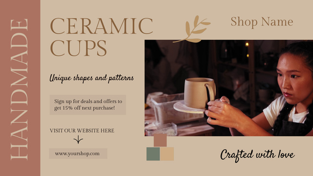 Plantilla de diseño de Variety Of Handmade Ceramic Cups Sale Offer Full HD video 