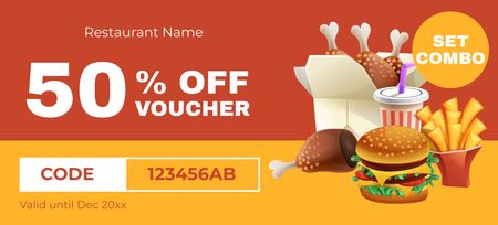 Promo Code Offer with Discount on Fast Food Coupon 3.75x8.25in Design Template