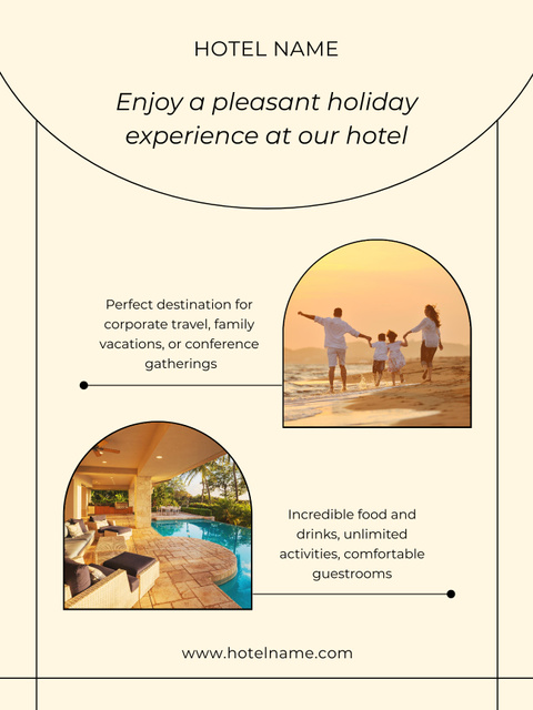 Pleasant Family Vacation Offer With Hotel Booking Poster US Modelo de Design