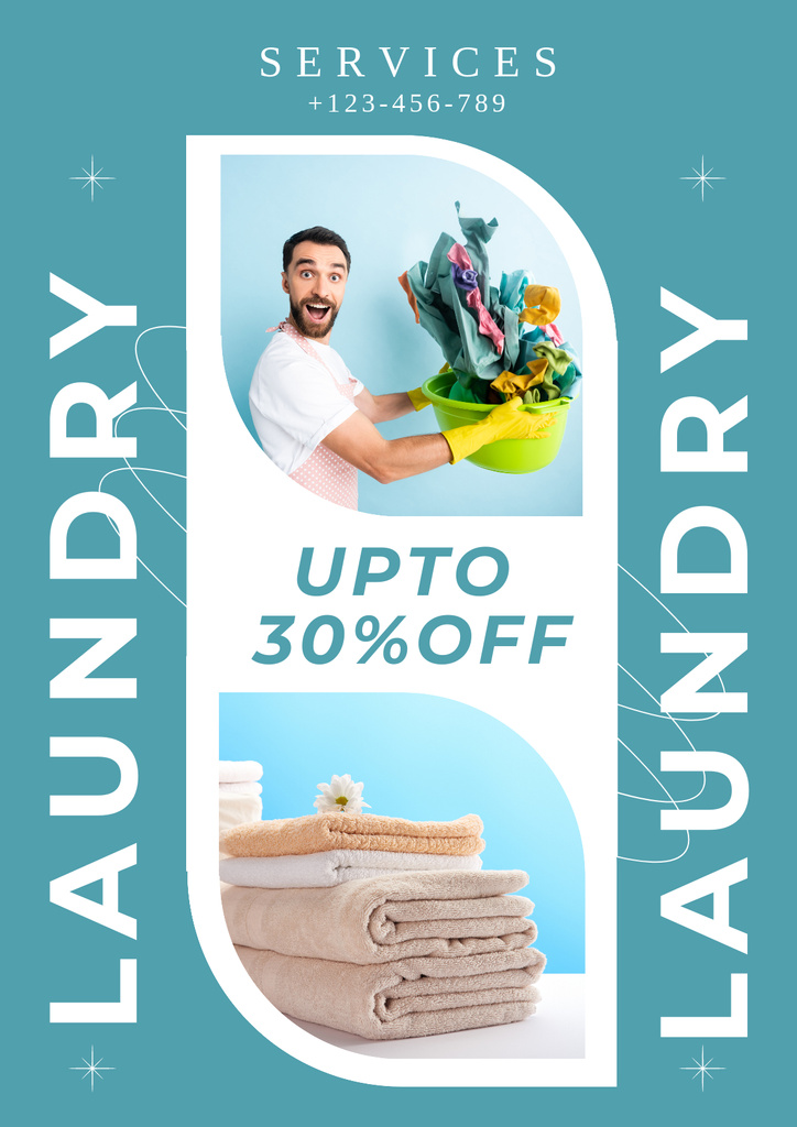 Template di design Laundry Service Offer with Young Man Poster