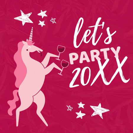 New Year Party Announcement with Unicorn Instagram Design Template